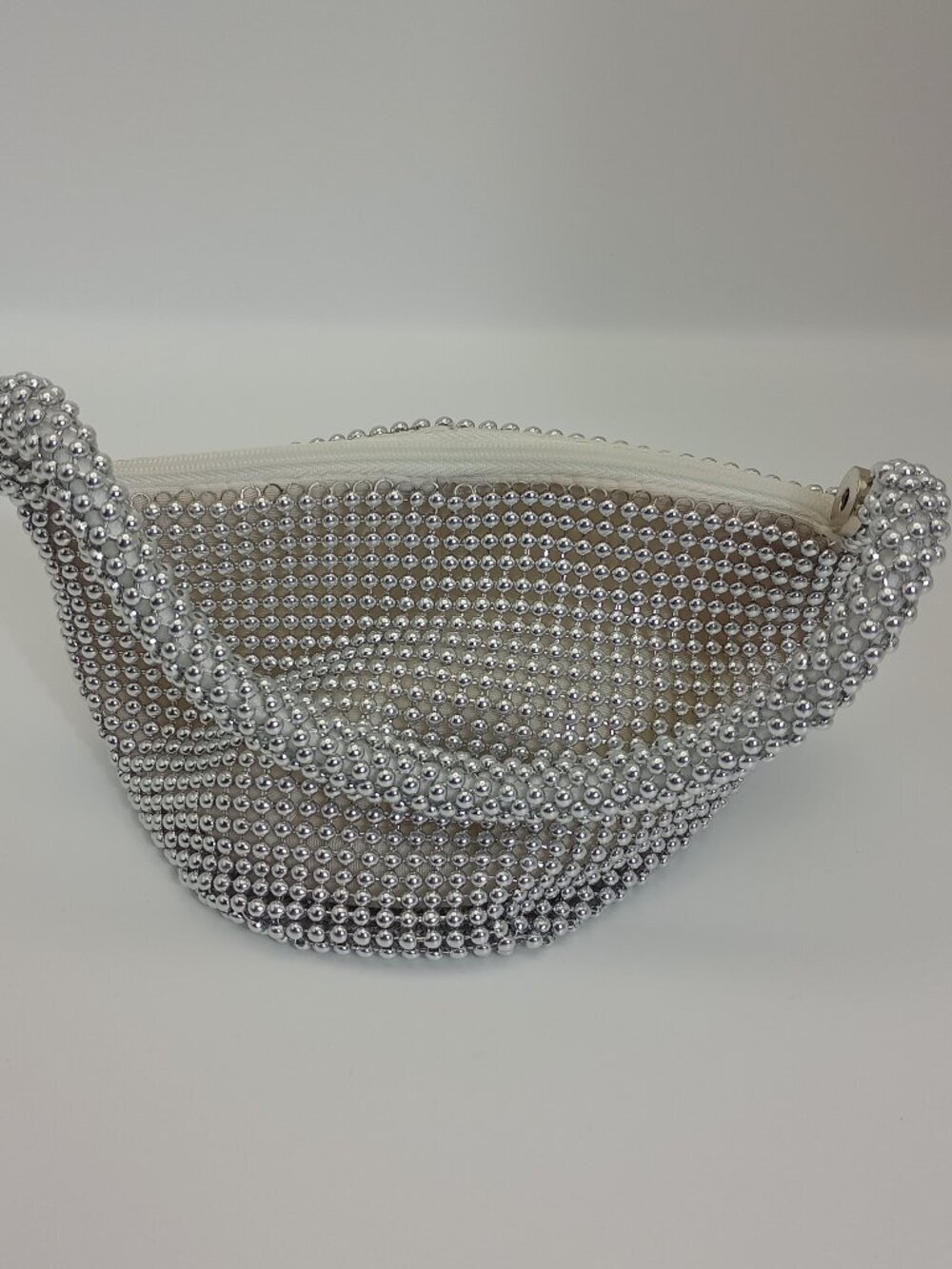 Silver Beaded Hobo Shoulder Bag Y2K Evening Party Purse Rhinestone Look